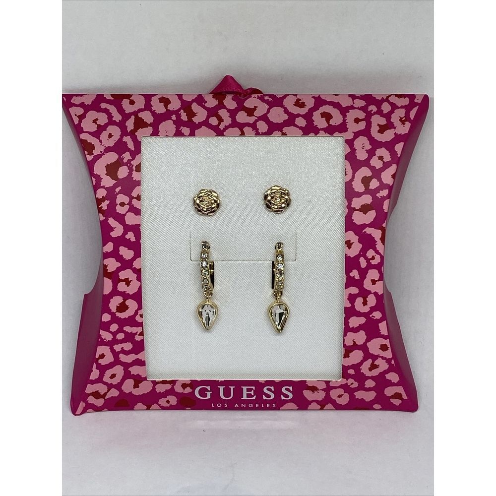 Guess A12068-21 Gold-Tone 2-Pc. Set Crystal Flower Earrings MSRP $25 G24